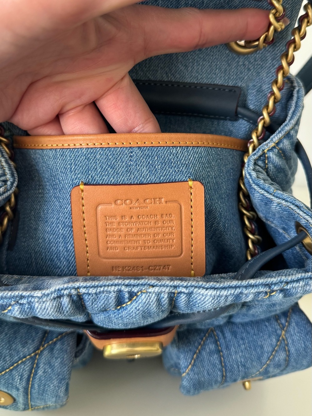Coach Quilted Tabby Denim Indigo Backpack Shoulder Bag - Picture 4 of 15